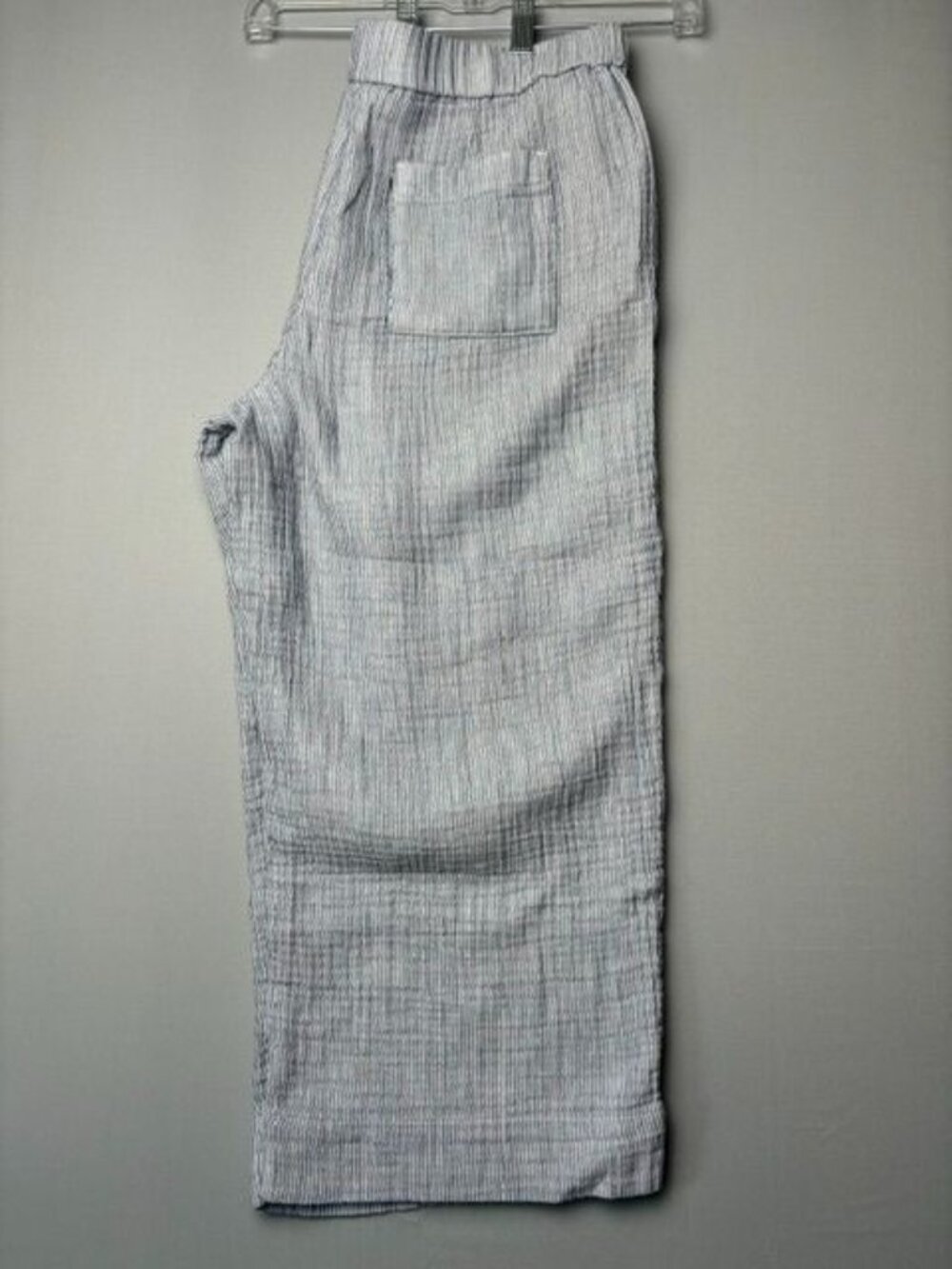 J.Jill Petite Linen Blend Wide Leg Crop Pants Blue White Striped Pull On M